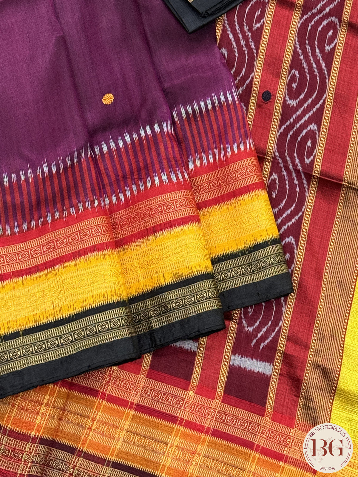 Khandua Silk Kathiphera designed pure silk handloom odisha saree - Purple Mustard