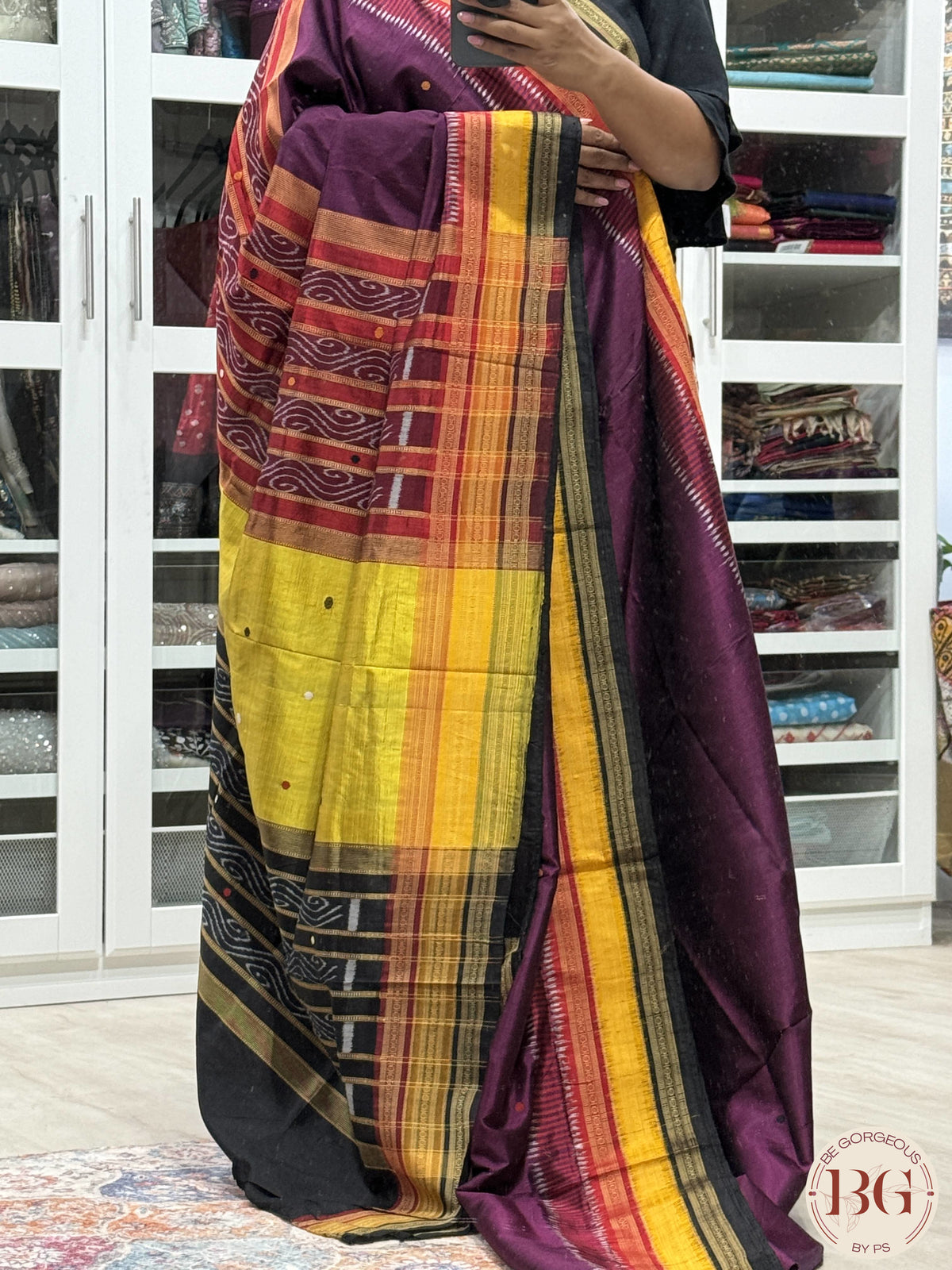 Khandua Silk Kathiphera designed pure silk handloom odisha saree - Purple Mustard