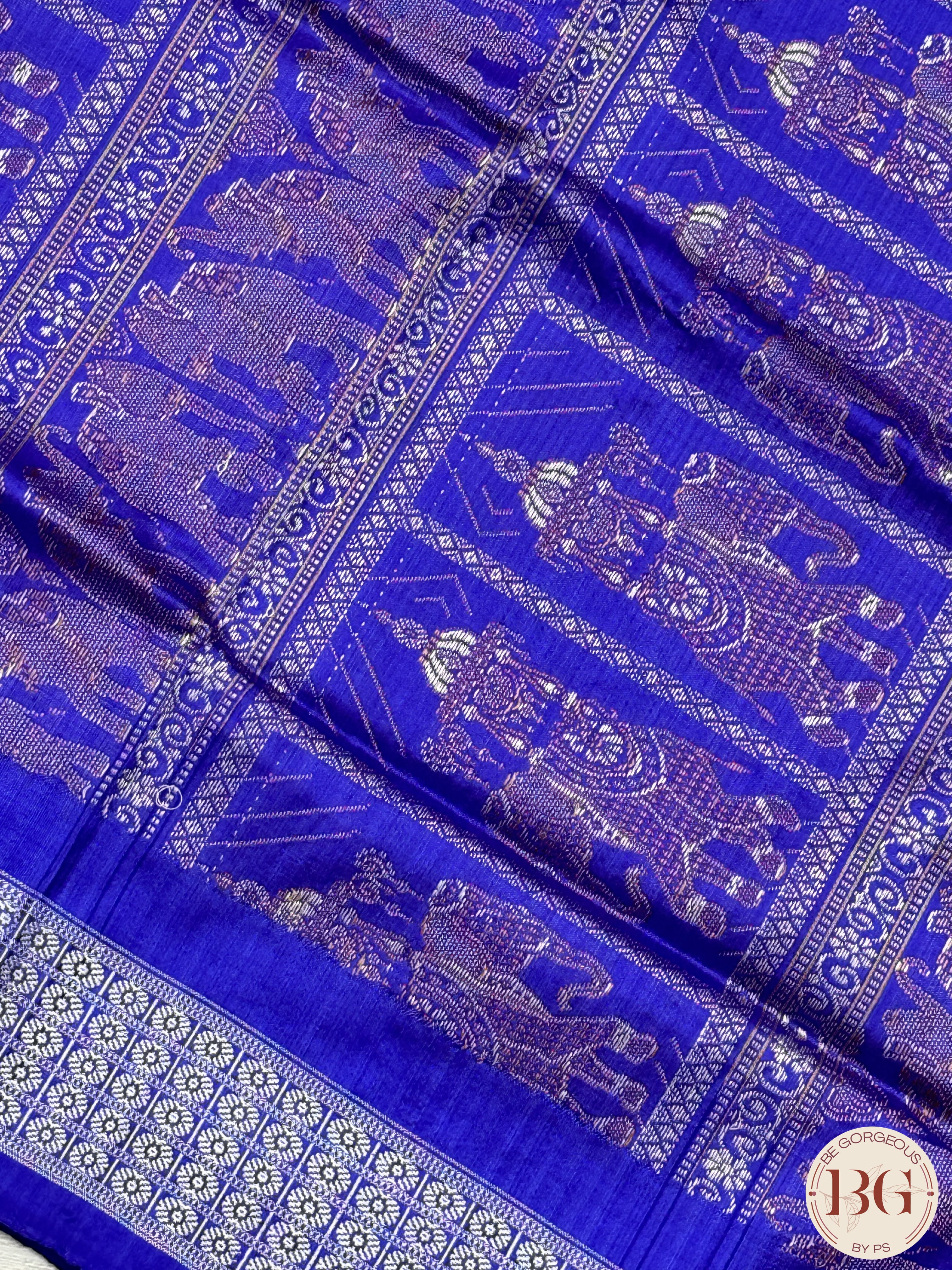 Bomkai Odisha pure silk handloom saree with dolls pallu - Yellow Blue