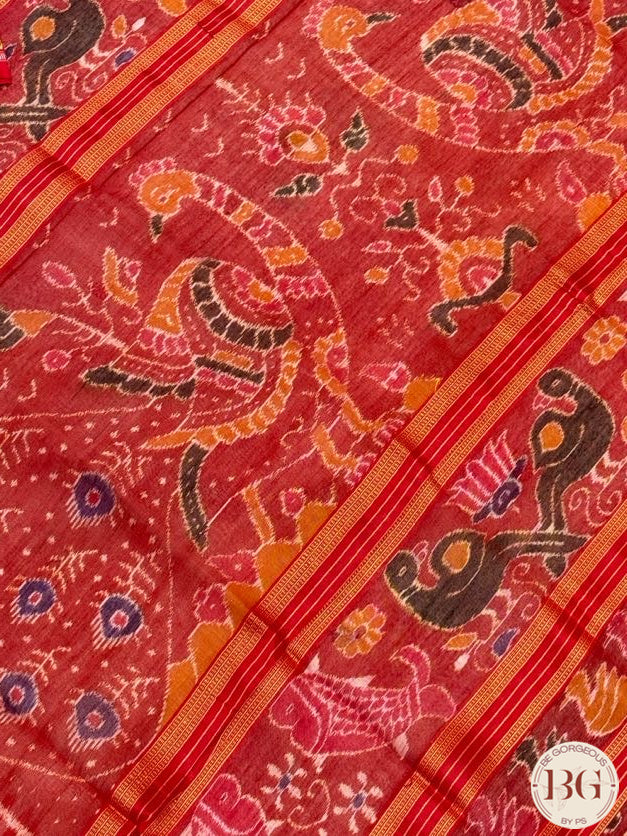 Khandua Silk Kathiphera designed pure silk handloom odisha saree - Off White Red