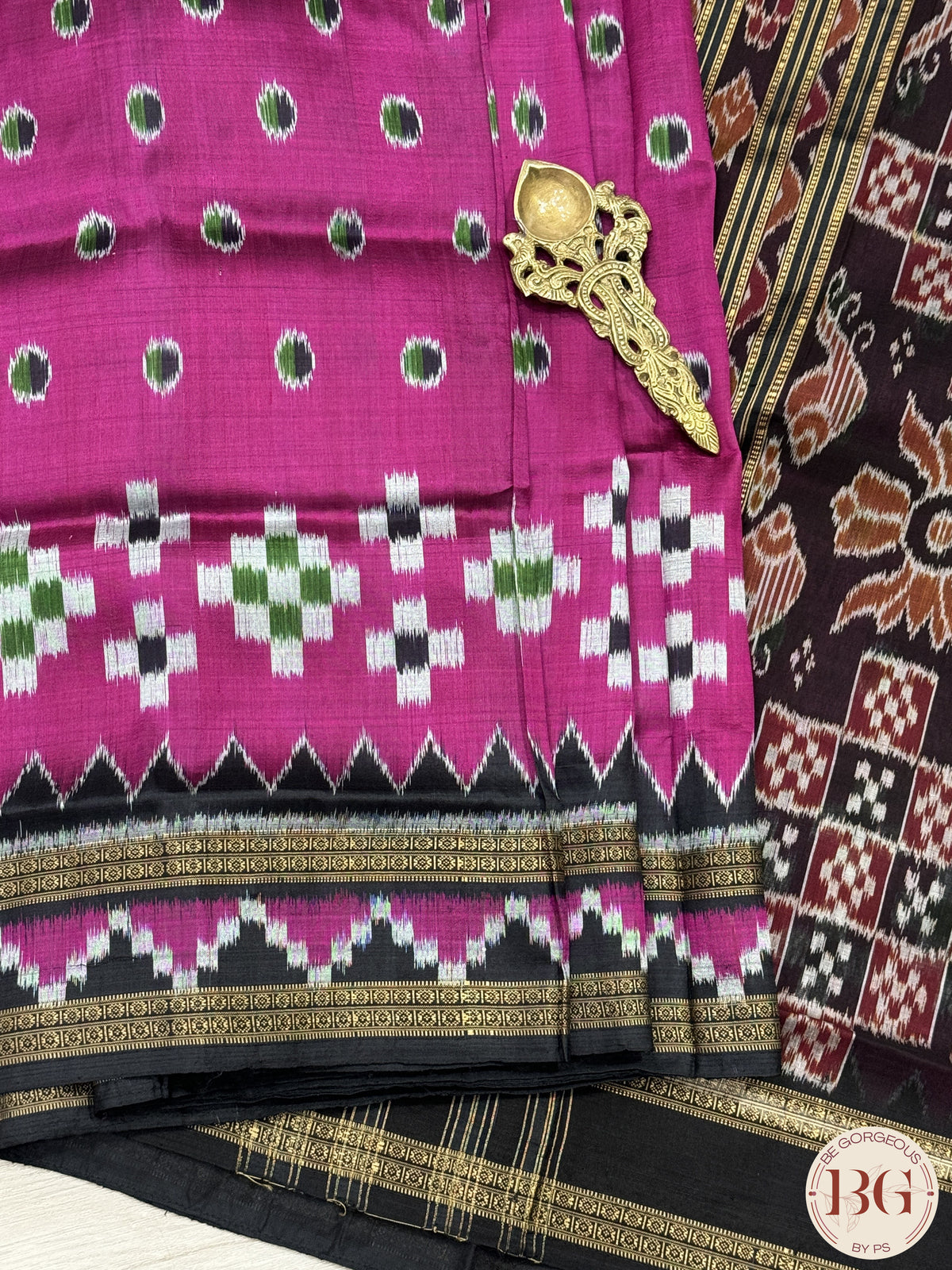 Khandua Silk passpali design odisha pure silk handloom saree - Pink