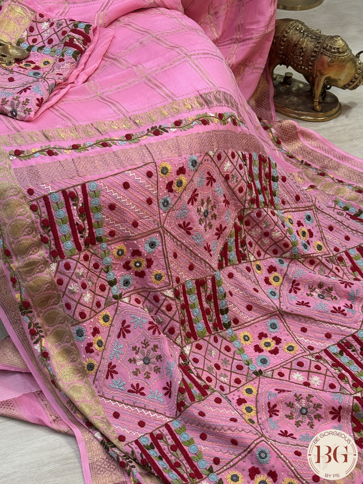 Mysore Silk Saree with lambani work - Pink