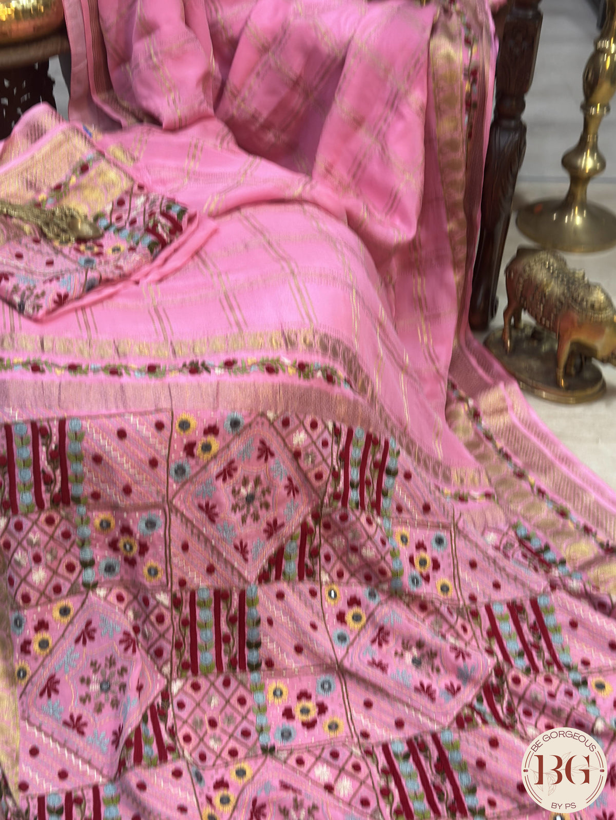 Mysore Silk Saree with lambani work - Pink