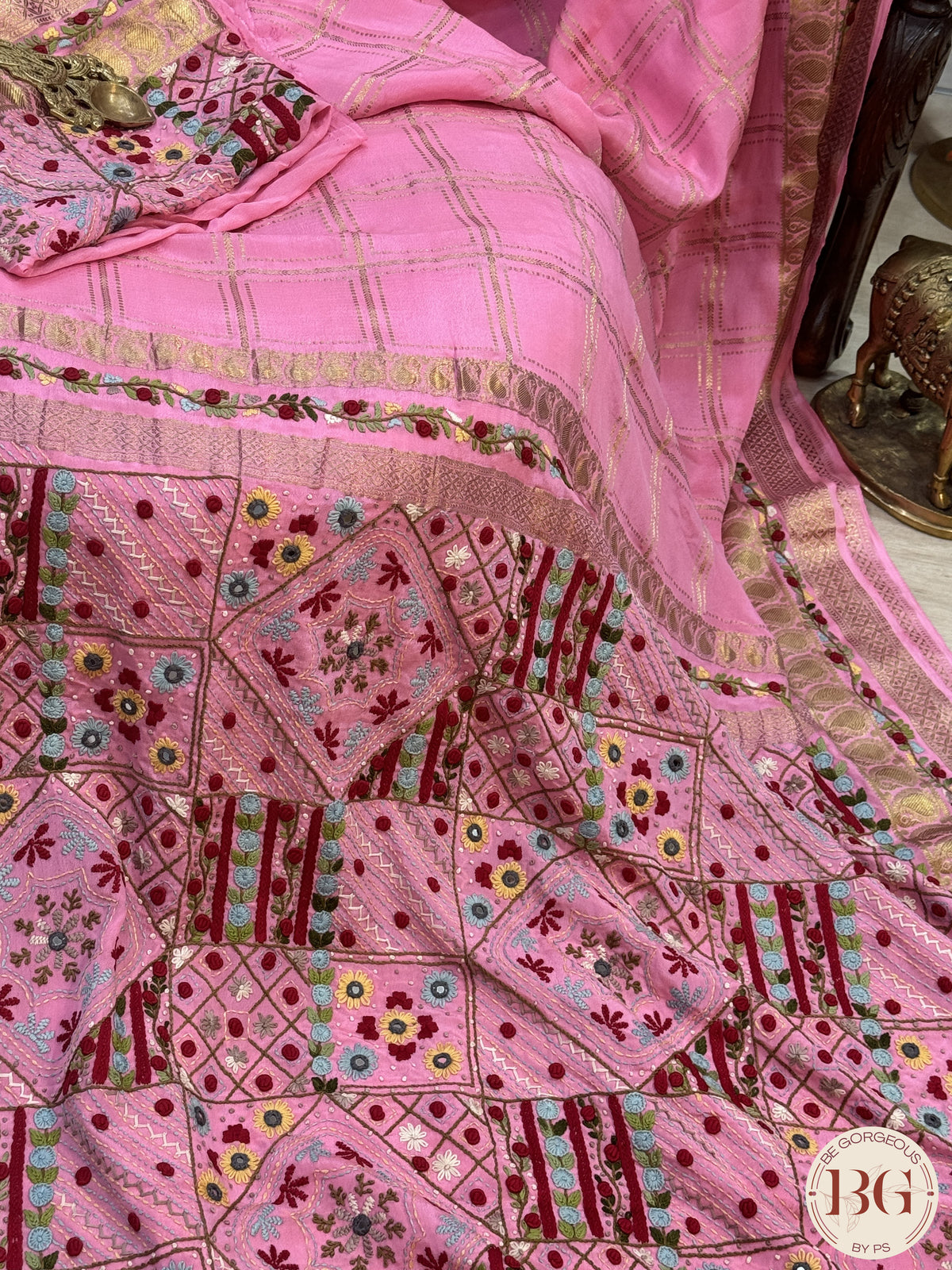 Mysore Silk Saree with lambani work - Pink