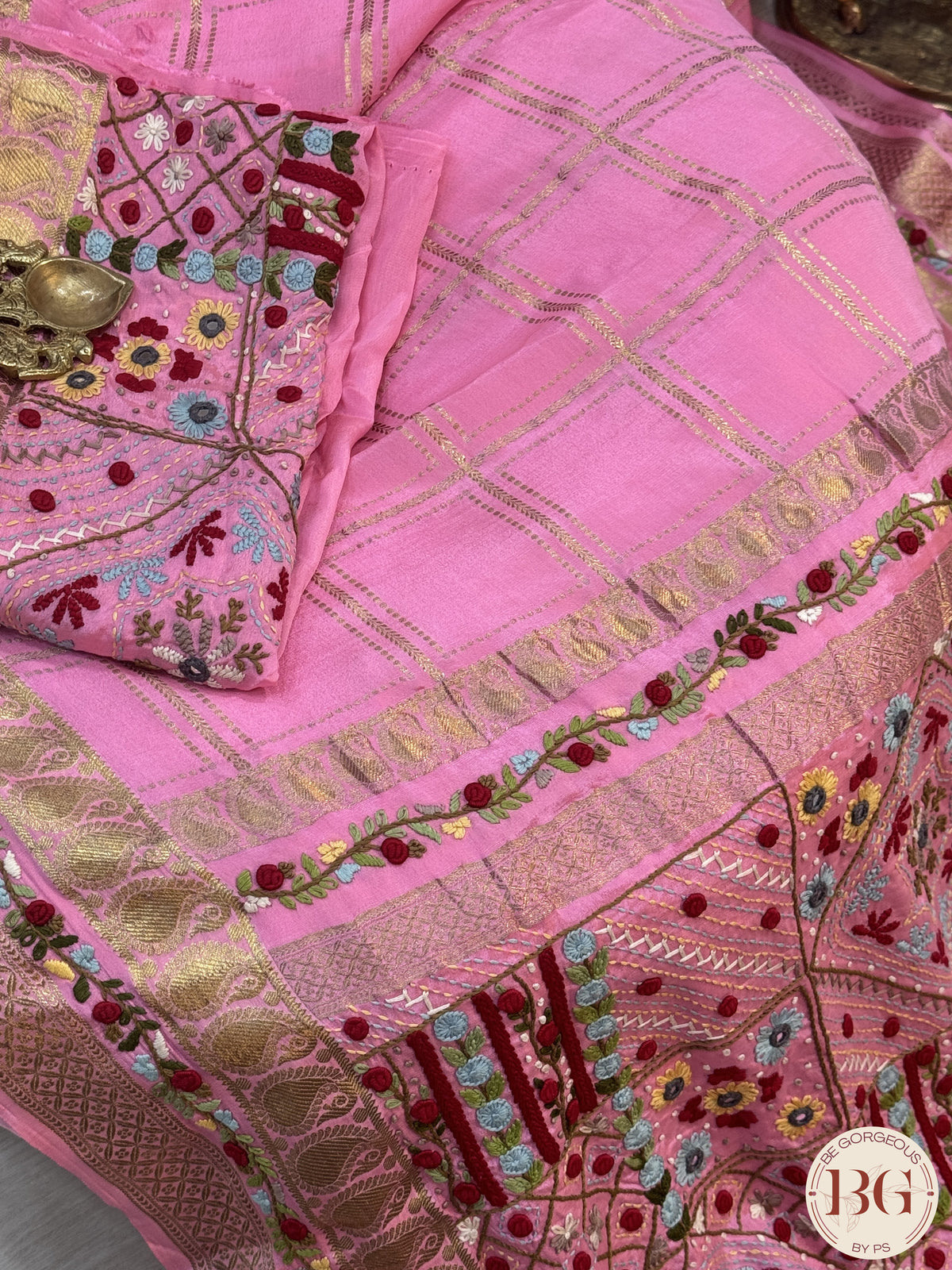 Mysore Silk Saree with lambani work - Pink