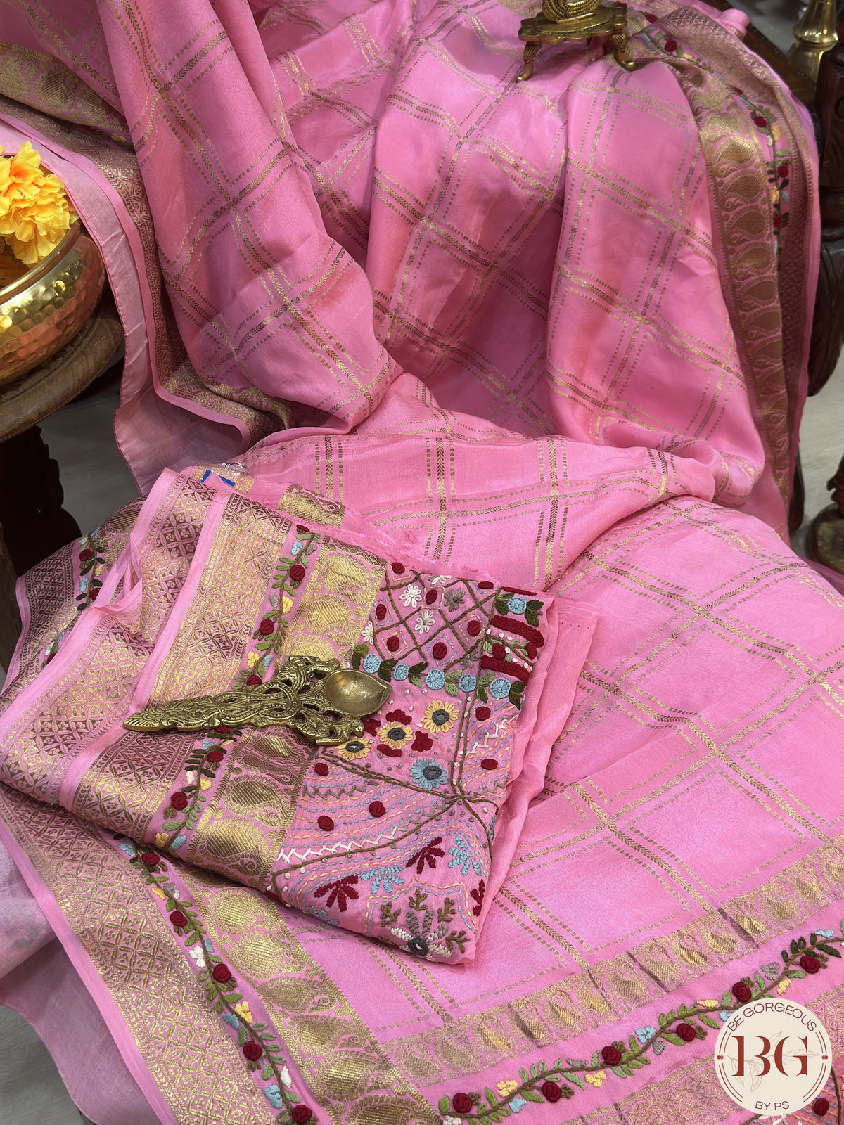 Mysore Silk Saree with lambani work - Pink