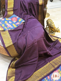 Mysore silk saree with handpainted kalamkari pallu - Purple