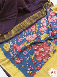 Mysore silk saree with handpainted kalamkari pallu - Purple