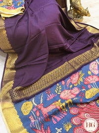 Mysore silk saree with handpainted kalamkari pallu - Purple