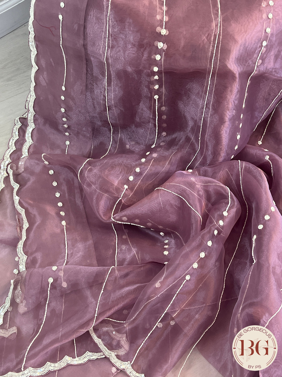 Organza Tissue with pearl sequence & embroidery in gorgeous lavender color