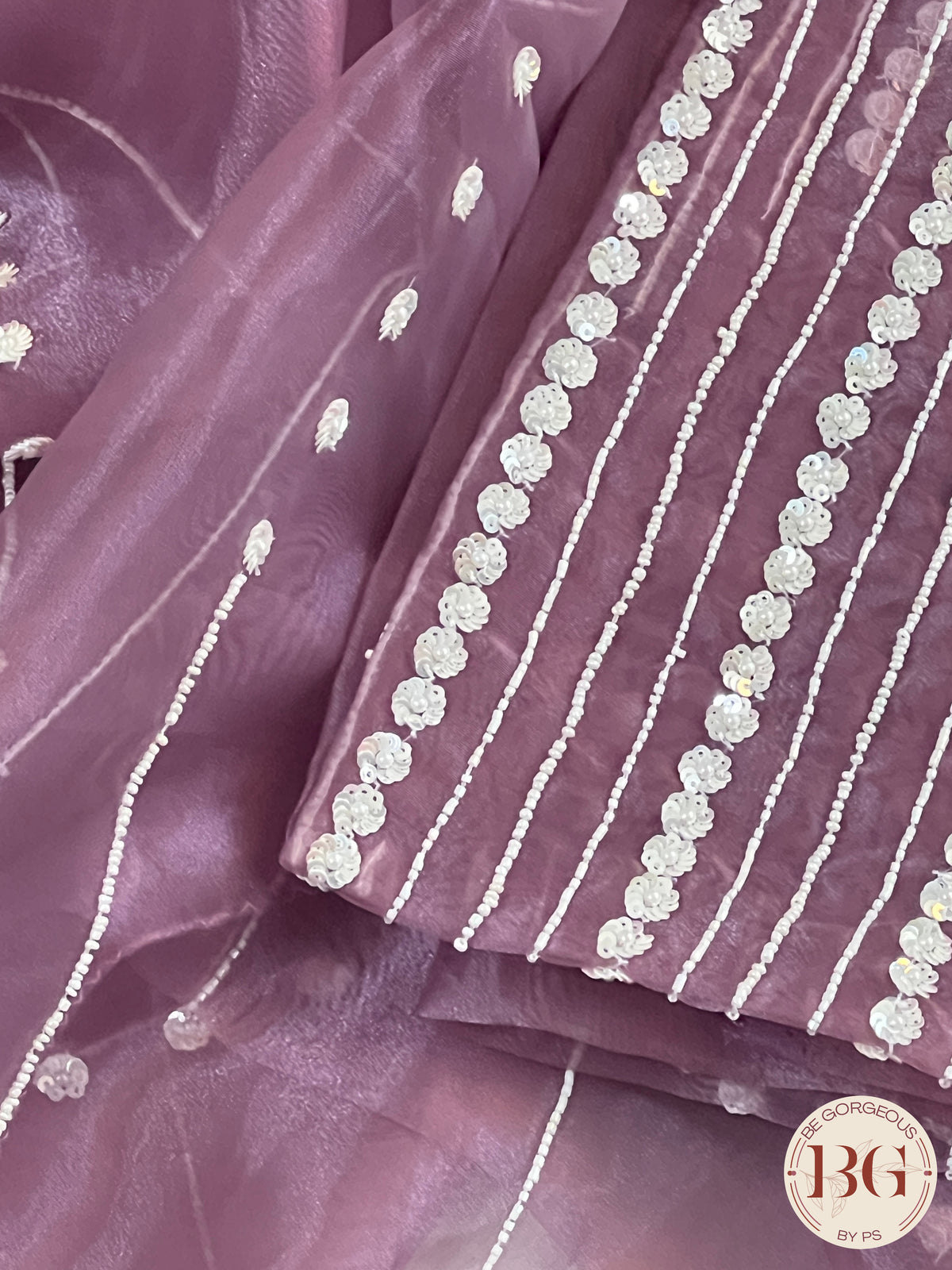 Organza Tissue with pearl sequence & embroidery in gorgeous lavender color