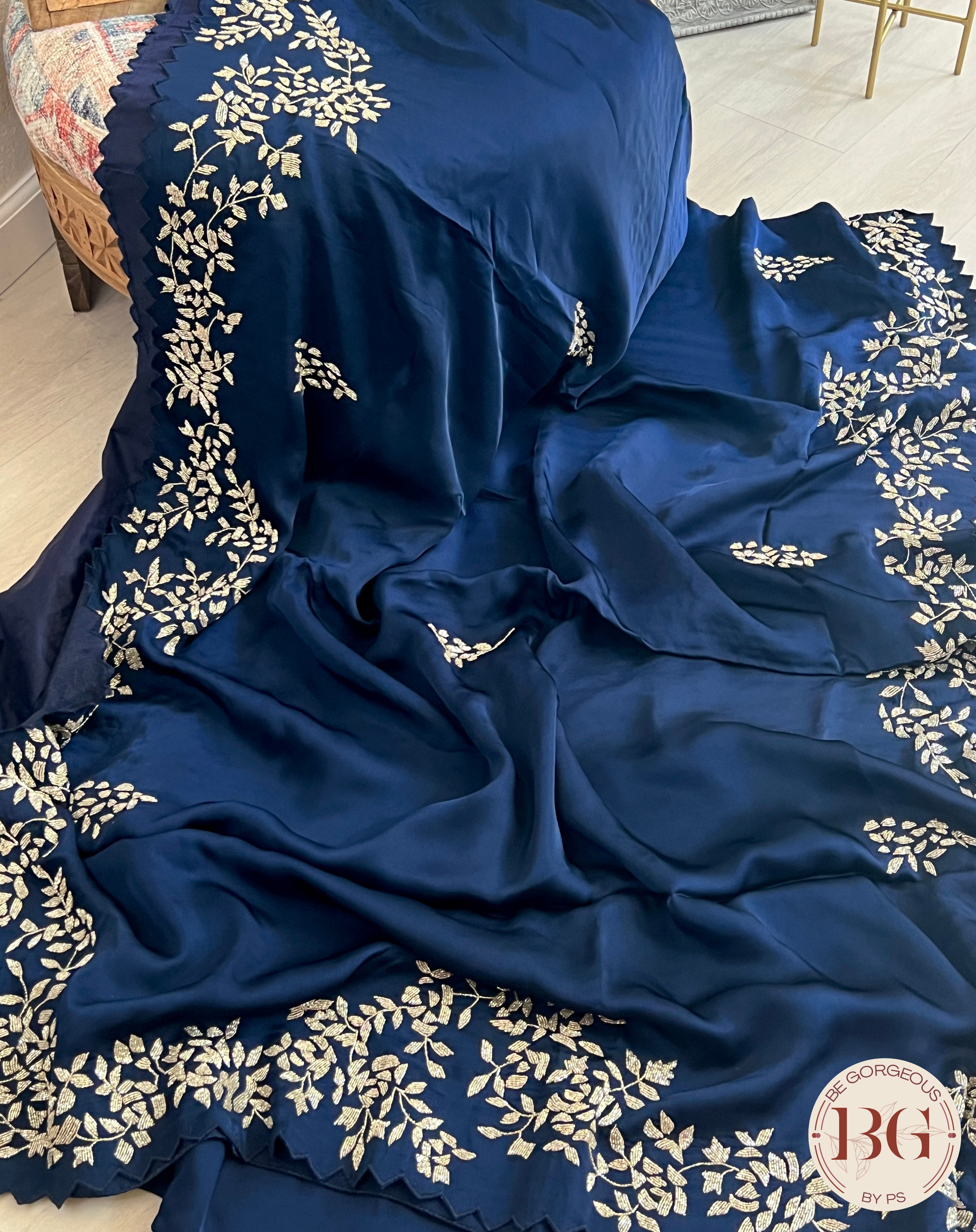 Satin Saree with Katdana Work - Blue