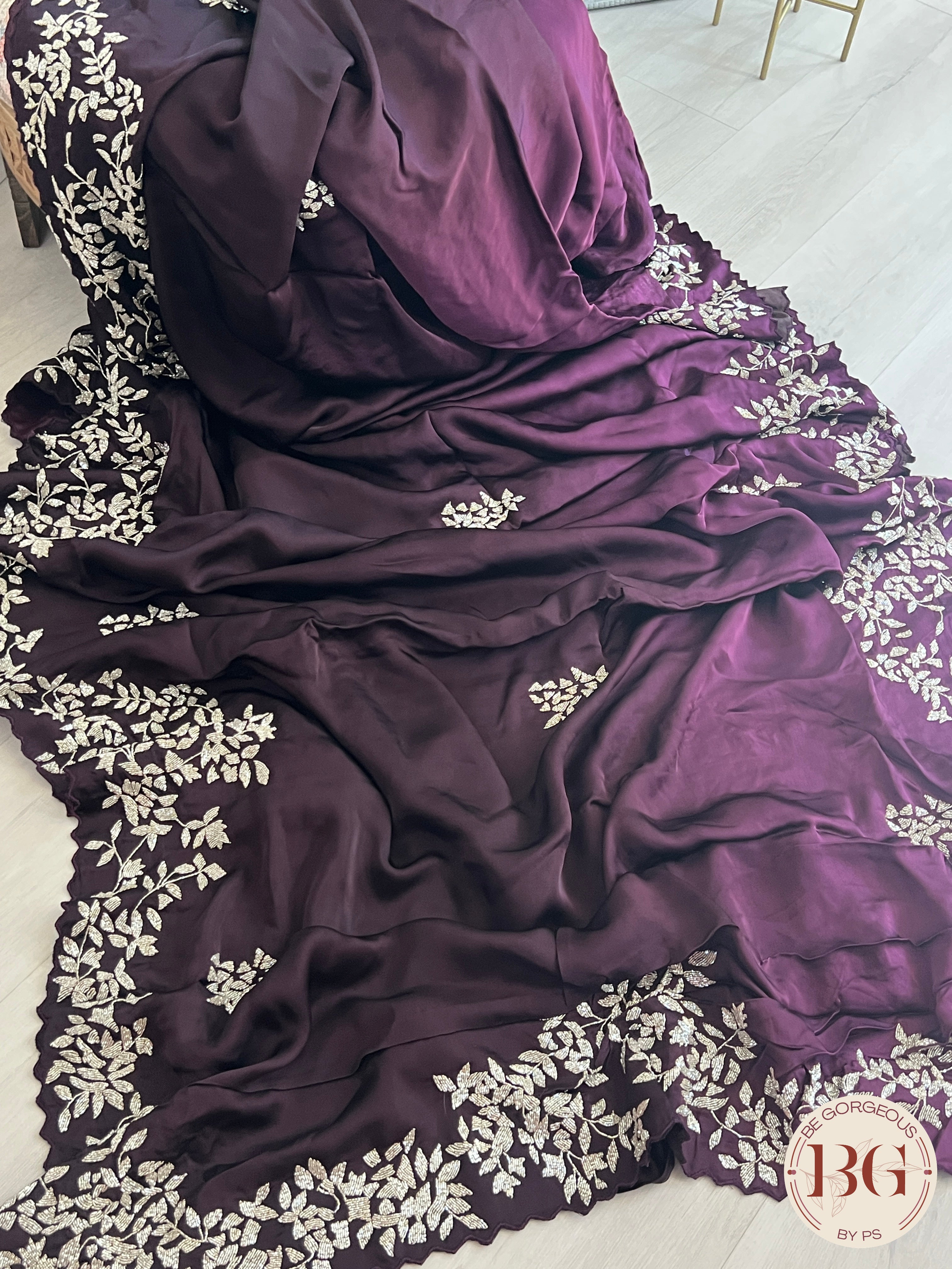 Satin saree with Katdana Work - Shaded Wine