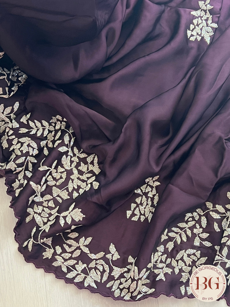 Satin saree with Katdana Work - Shaded Wine