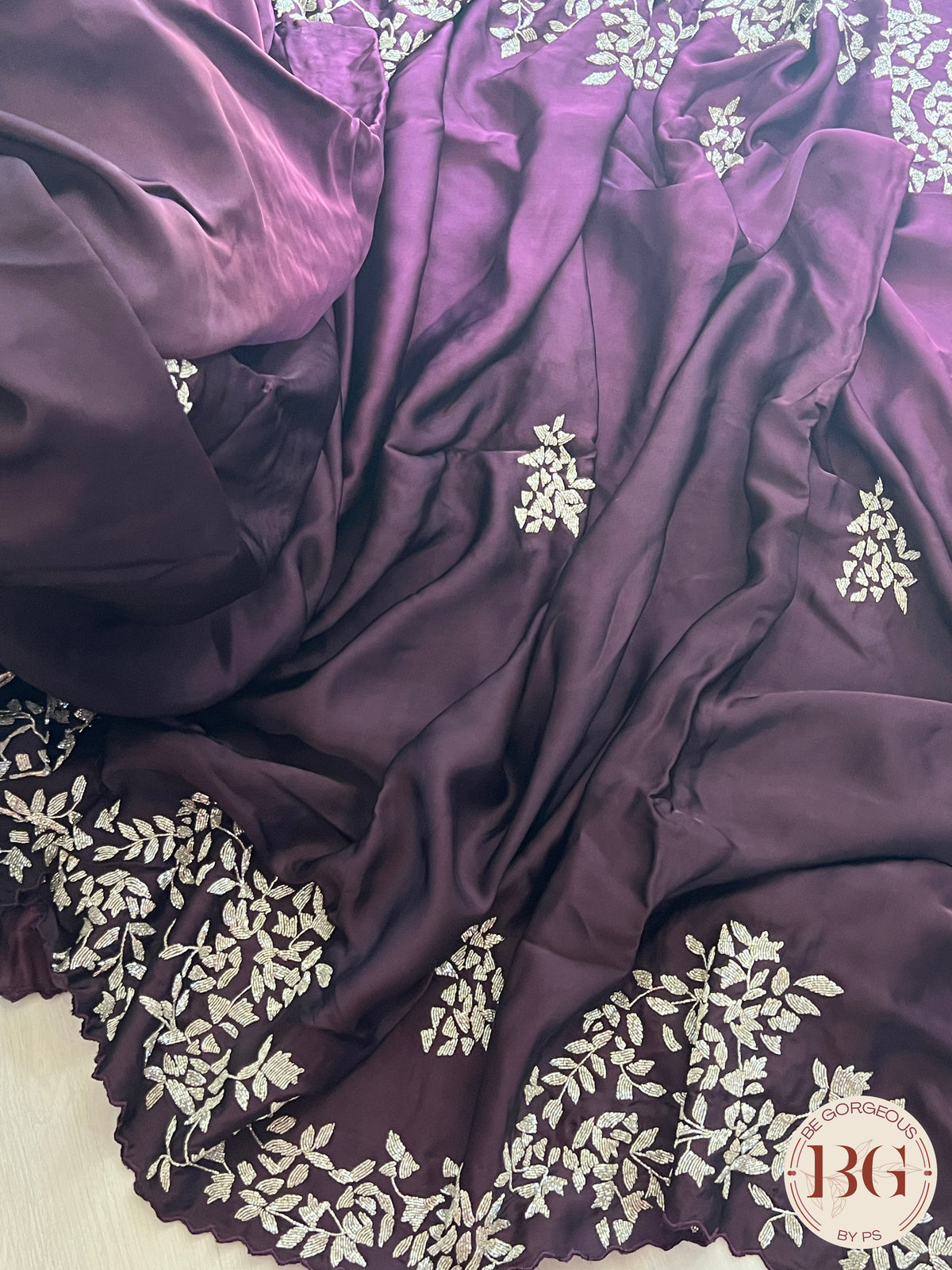 Satin saree with Katdana Work - Shaded Wine