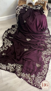 Satin saree with Katdana Work - Shaded Wine