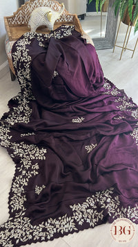 Satin saree with Katdana Work - Shaded Wine