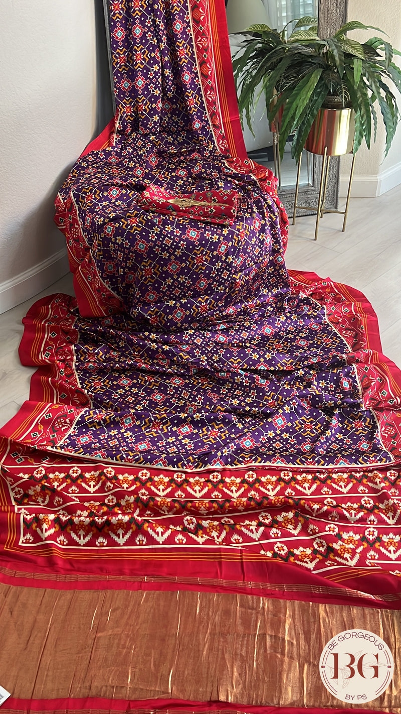 Gajji Silk saree with tissue pallu and patola print saree color - purple