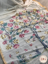 Handloom Linen saree color - white