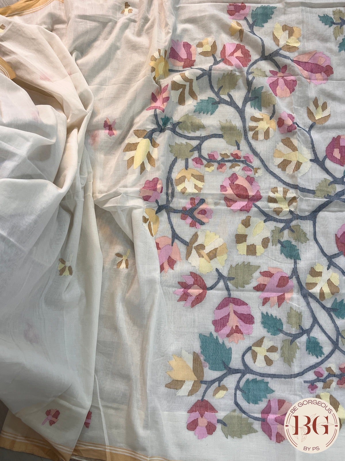 Handloom Linen saree color - white