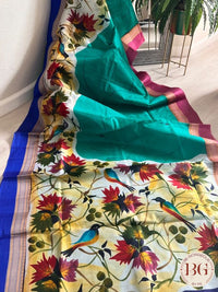 Pure Silk ganga jamuna border saree color - green blue