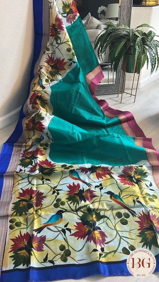 Pure Silk ganga jamuna border saree color - green blue