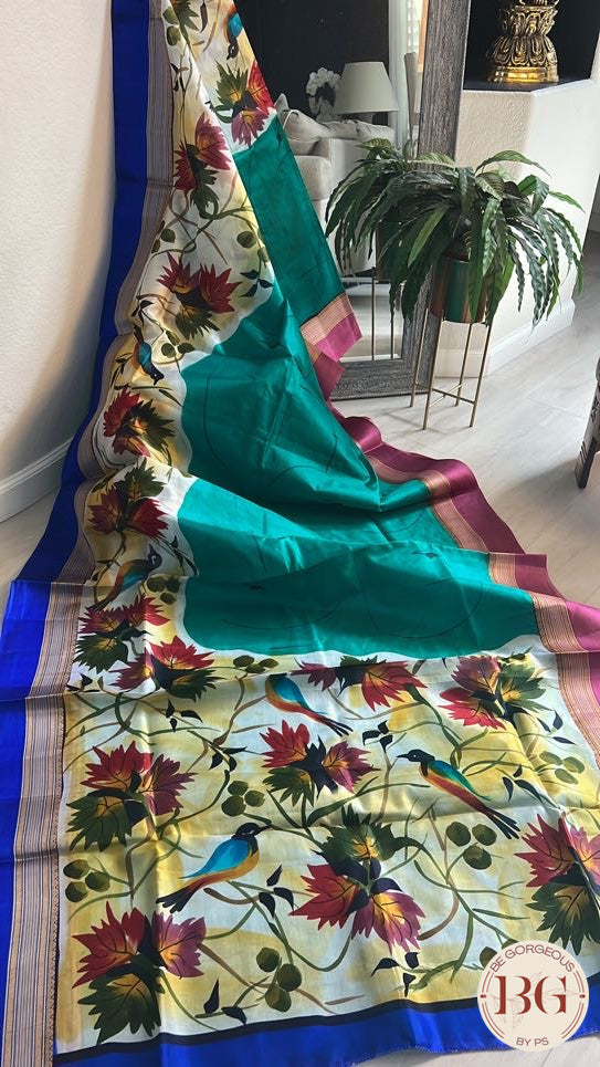 Pure Silk ganga jamuna border saree color - green blue