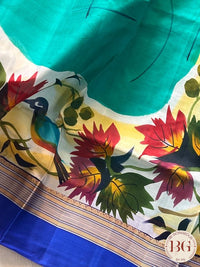 Pure Silk ganga jamuna border saree color - green blue