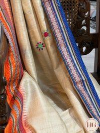 Lambani hand embroidery with mirror detailing on vidharba tussar - Beige