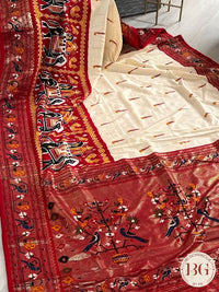 Soft silk saree with patola borders and paithani pallu saree color - off white