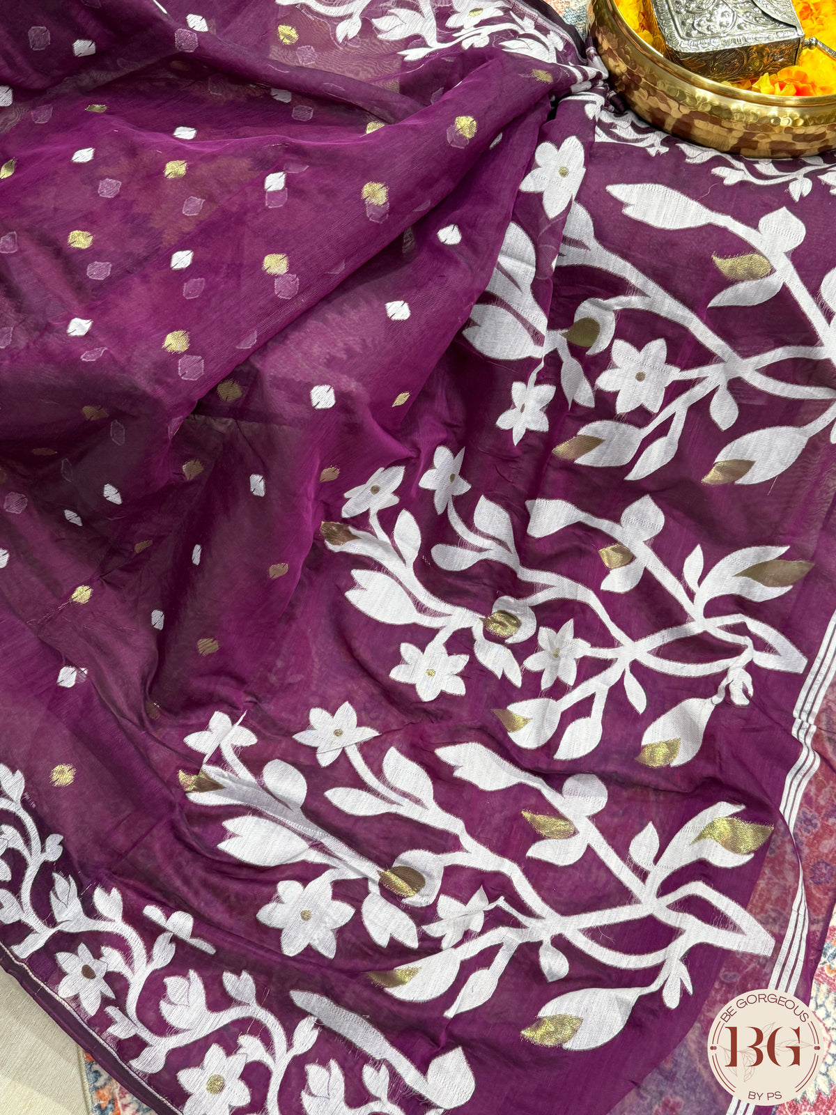 Jamdani Soft muslin saree - Purple