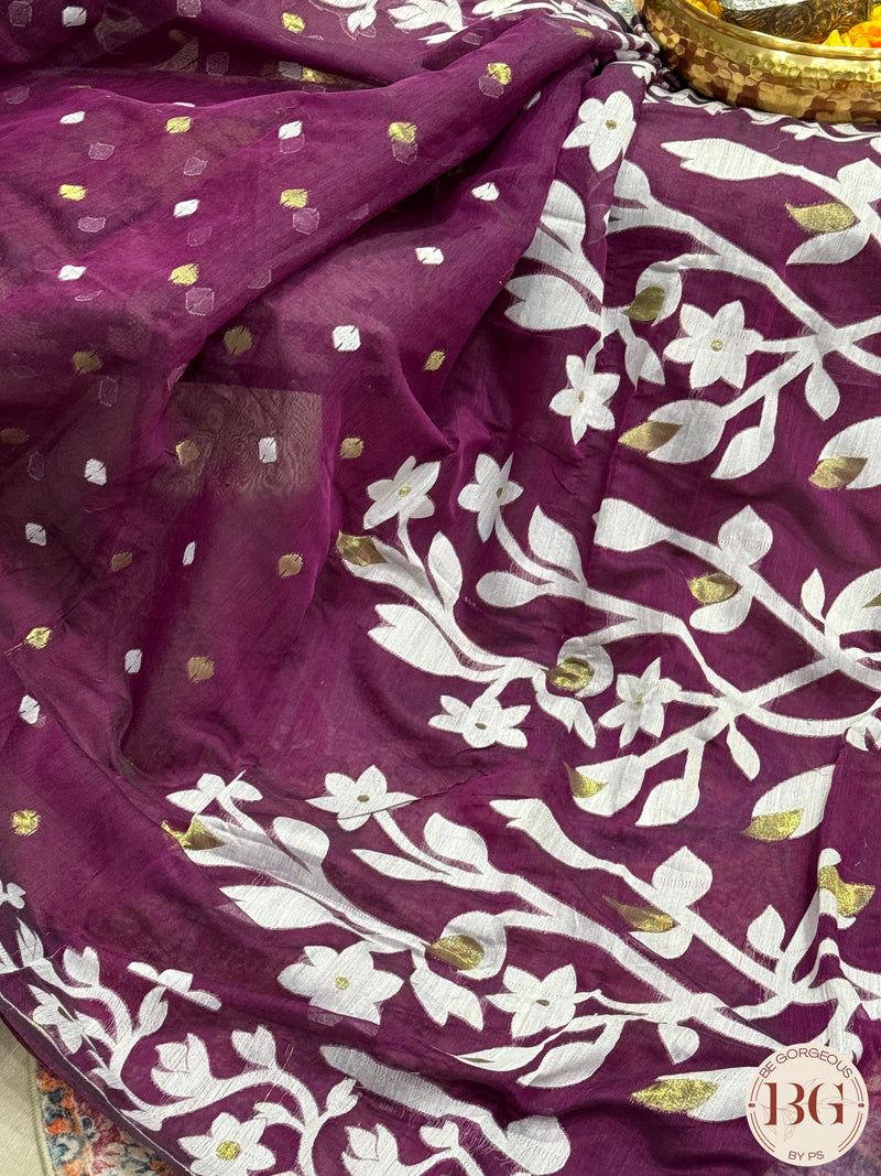 Jamdani Soft muslin saree - Purple