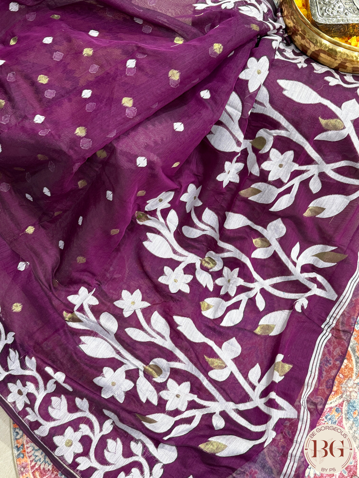 Jamdani Soft muslin saree - Purple