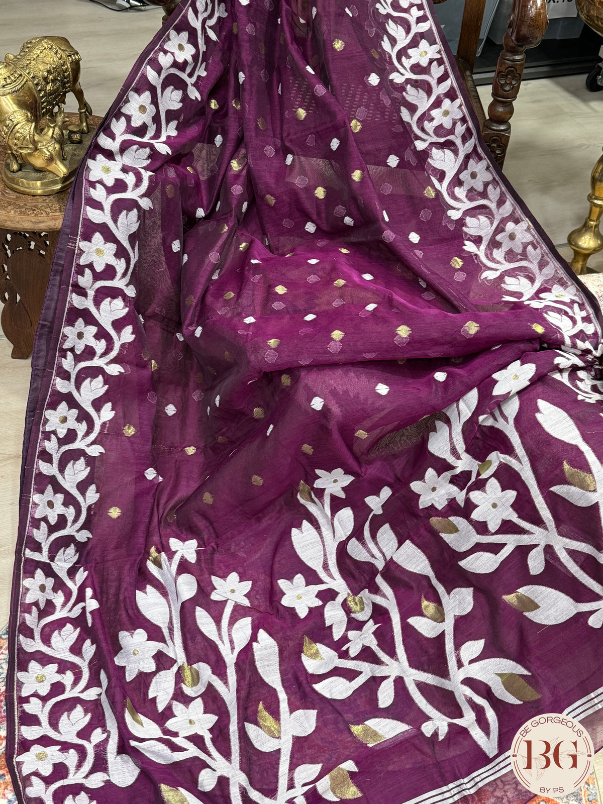 Jamdani Soft muslin saree - Purple