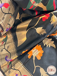 Soft silk paithani inspired saree with dali parrot saree color - black