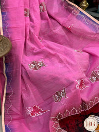 Linen Handpainted Saree - Pink