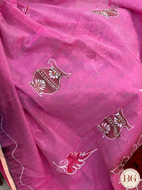 Linen Handpainted Saree - Pink