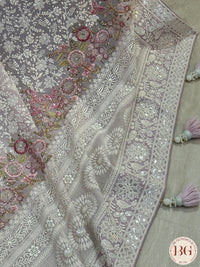 Georgette with chikankari work, sequins - Purple