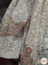 Georgette with chikankari work, sequins - Purple