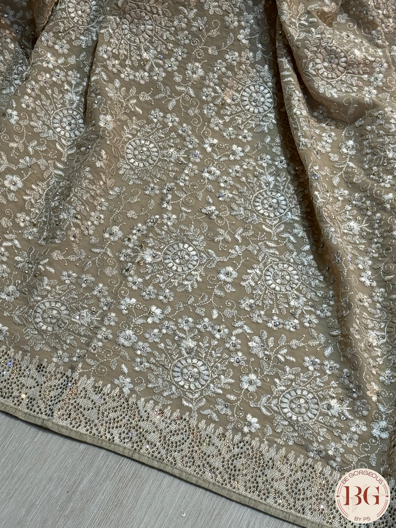 Georgette with chikankari work, sequins and mukesh - Brown