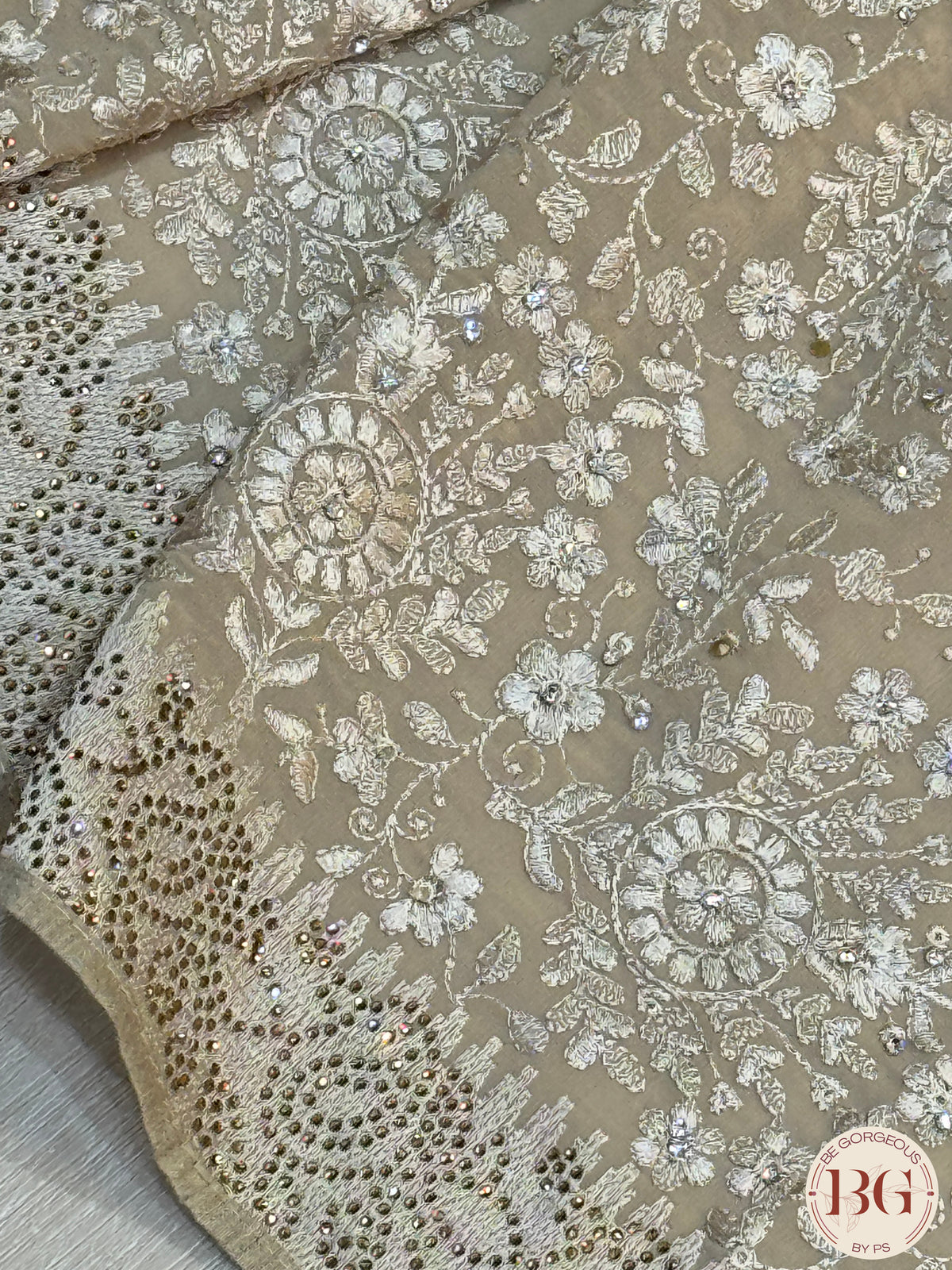 Georgette with chikankari work, sequins and mukesh - Brown