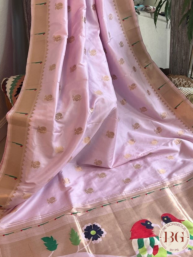 Soft silk paithani inspired with muniya paithani border saree color - lavendar