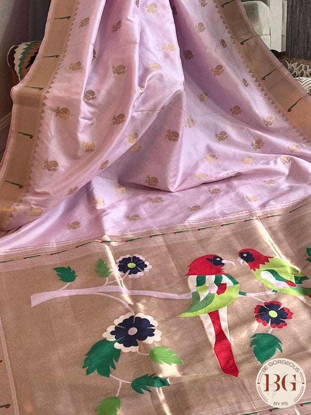 Soft silk paithani inspired with muniya paithani border saree color - lavendar