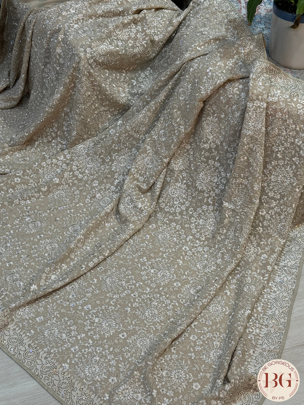 Georgette with chikankari work, sequins and mukesh - Brown