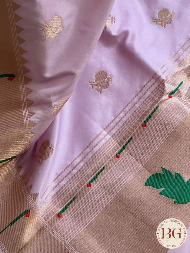 Soft silk paithani inspired with muniya paithani border saree color - lavendar