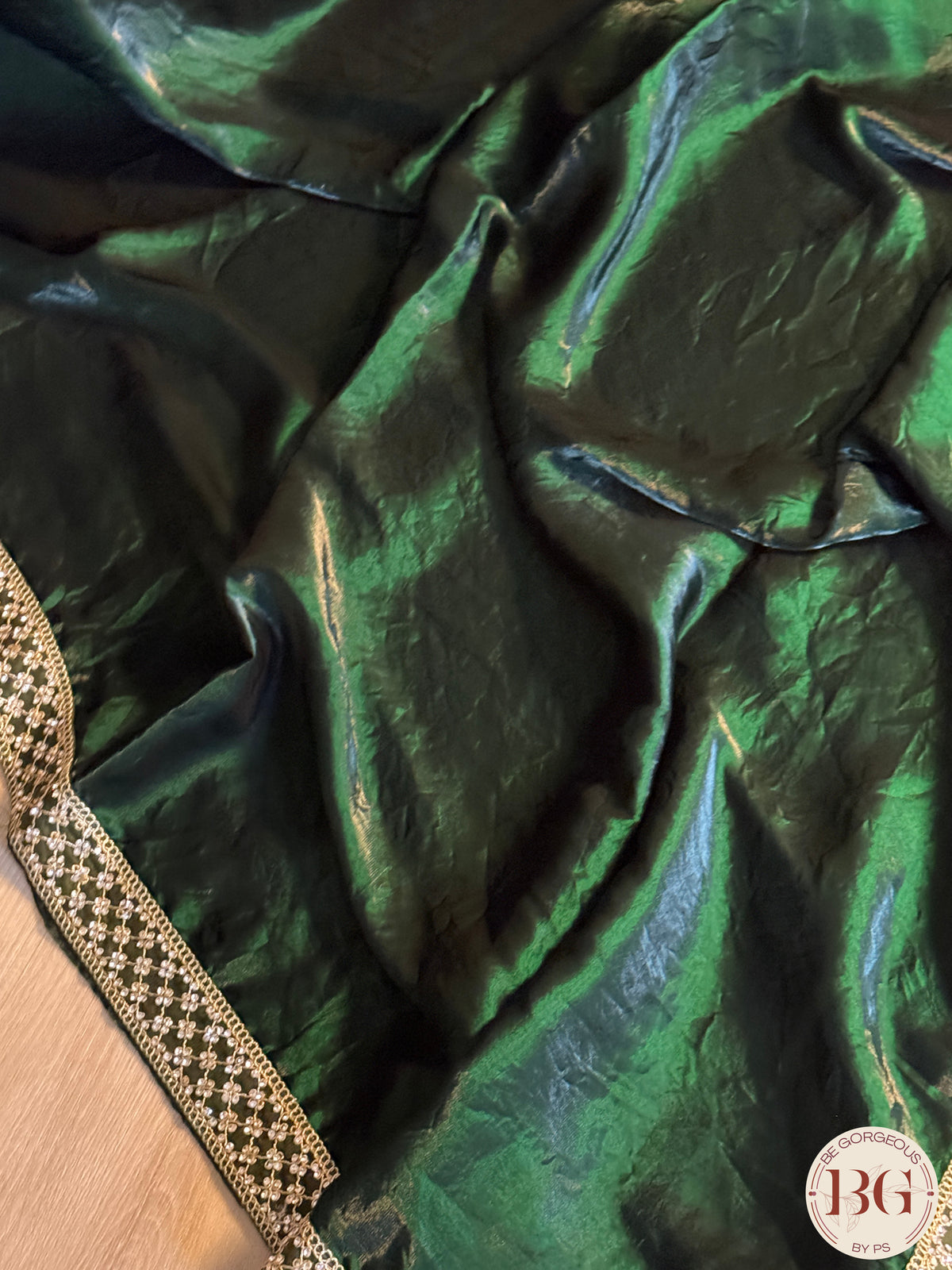 Tissue Silk Saree with lace - Bottle Green