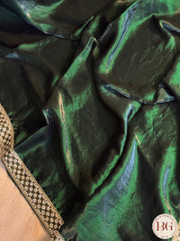 Tissue Silk Saree with lace - Bottle Green