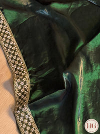 Tissue Silk Saree with lace - Bottle Green