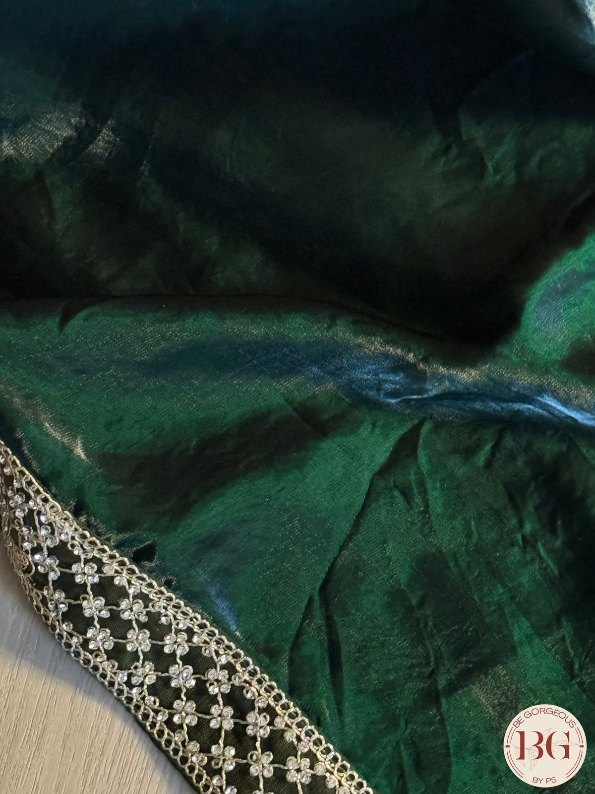 Tissue Silk Saree with lace - Bottle Green