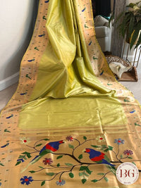 Soft silk paithani inspired with muniya paithani border saree color - green pastel